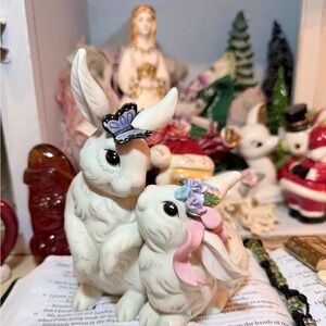 Charming White Ceramic Bunny Figurines